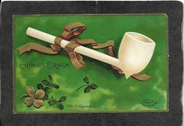 White Irish Pipe With Brown Ribbon"Erin Go Bragh"1909 - Ellen Clapsaddle Signed Antique Postcard - Clapsaddle