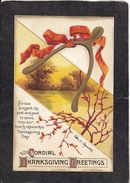 Thanksgiving Wishbone With Red Ribbon"Cordial Greetings"1912 - Ellen Clapsaddle Signed Antique Postcard - Clapsaddle