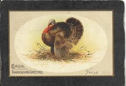 Thanksgiving Turkey(faciing Left) "Cordial Greetings"1908 - Ellen Clapsaddle Signed Antique Postcard - Clapsaddle