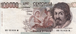 Banconota Rep.Italiana.da 100.000 Lire_1°Tipo Decreto Min.1 Sett.1983_Caravaggio_Serie BB 161828 W -" 2 SCANSIONI- - Autres & Non Classés