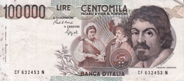 Banconota Rep.Italiana.da 100.000 Lire_1°Tipo Decreto Min.1 Sett.1983_Caravaggio_Serie CF 632453 N -" 2 SCANSIONI- - Autres & Non Classés