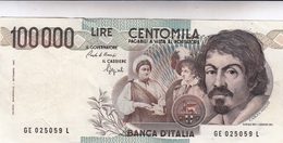 Banconota Rep.Italiana.da 100.000 Lire_1°Tipo Decreto Min.1 Sett.1983_Caravaggio_Serie GE 025059 L -" 2 SCANSIONI- - Otros & Sin Clasificación