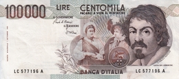 Banconota Rep.Italiana.da 100.000 Lire_1°Tipo Decreto Min.1 Sett.1983_Caravaggio_Serie LC 577196 A -" 2 SCANSIONI- - Other & Unclassified