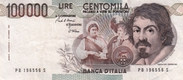 Banconota Rep.Italiana.da 100.000 Lire_1°Tipo Decreto Min.1 Sett.1983_Caravaggio_Serie PB 196556 S -" 2 SCANSIONI- - Other & Unclassified