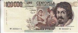 Banconota Rep.Italiana.da 100.000 Lire_1°Tipo Decreto Min.1 Sett.1983_Caravaggio_Serie RF 323221 L -" 2 SCANSIONI- - Other & Unclassified