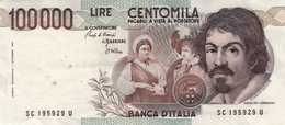 Banconota Rep.Italiana.da 100.000 Lire_1°Tipo Decreto Min.1 Sett.1983_Caravaggio_Serie SC 195929 U -" 2 SCANSIONI- - Otros & Sin Clasificación