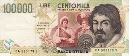 Banconota Rep.Italiana.da 100.000 Lire_II°Tipo Decreto Min.6 Maggio1994_Caravaggio_Serie CA 583179 S -" 2 SCANSIONI- - Otros & Sin Clasificación
