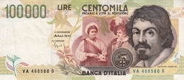 Banconota Rep.Italiana.da 100.000 Lire_II°Tipo Decreto Min.6 Maggio1994_Caravaggio_Serie VA 460580 G -" 2 SCANSIONI- - Autres & Non Classés