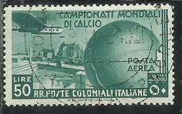 EMISSIONI GENERALI COLONIE ITALIANE 1934 POSTA AEREA AIR MAIL CAMPIONATI MONDIALI DI CALCIO LIRE 50 USATO USED OBLITERE' - General Issues