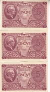Banconote Da 5 Lire Lotto Di 3 Biglietti_ N°519 Serie 913915/17/18-" 2 SCANSIONI- - Autres & Non Classés