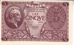 Banconote Da 5 Lire Lotto Di 1 Biglietto_ N°0795 Serie 445311-" 2 SCANSIONI- - Otros & Sin Clasificación