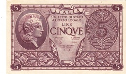 Banconote Da 5 Lire Lotto Di 1 Biglietto_ N°0785 Serie 190745-" 2 SCANSIONI- - Other & Unclassified