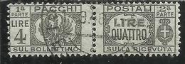 ITALIA REGNO ITALY KINGDOM 1946 LUOGOTENENZA PACCHI POSTALI PARCEL POST SENZA FASCIO LIRE 4 USATO USED OBLITERE' - Colis-postaux