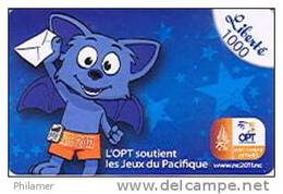 Nouvelle Caledonie Telecarte Prepayee Prepaid Liberte 1000 F Ut Mascotte Jeux Pacifique  Roussette 2011 TBE - Nouvelle-Calédonie