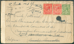 Lettre Affr. à 2½p Obl. Mécanique De LONDON 21 Nov. 1918 Vers Bruxelles (arr. Le 28-XII-18) Et Renvoi Vers Mons + Bande - Storia Postale