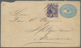 Helgoland - Besonderheiten: 1891 Incoming Mail: Ganzsachenumschlag 5 C. Von Guatemala Mit Zusatzfrankatur 5 C. Nach HELG - Heligoland