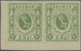 Bremen - Marken Und Briefe: 1859, 5 Silbergroschen Dunkelolivgrün, Geschnittenes Waagerechtes Paar In Ungebrauchter - Bremen