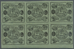 Braunschweig - Marken Und Briefe: 1861, ½ Gr. Schwarz/lebh. Graugrün, Dünnes Papier, Postfrischer 6er-B - Braunschweig