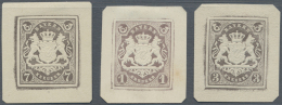Bayern - Ganzsachen: 1872, 3 Einzelabzüge Der Ganzsachenwertstempel In Wappenzeichnung Zu 1, 3, Und 7 Kreuzer In Te - Andere & Zonder Classificatie