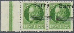 Deutsche Abstimmungsgebiete: Saargebiet: 1920. Sarre 5 Pf (Bayern) Im Waagerechten SR-Paar, Aufdrucke Leicht Diagonal Un - Neufs