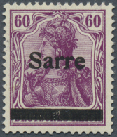 Deutsche Abstimmungsgebiete: Saargebiet: 1920, 60 Pfg. Sarre-Germania In Der Seltenen Farbe Rotlila, Aufdrucktype I, Pos - Ongebruikt