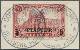 Deutsche Post In Der Türkei: 1905: 5 Piaster A 1 MK Dunkelkarminrot Mit Entwertung CONSTANTINOPL 3 DEUTSCHE POST 30 - Turkey (offices)