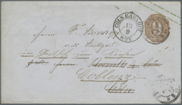 Württemberg - Ganzsachen: 1863, GA-Umschlag 9 Kr. Braun Auf Bläulichem Papier Mit K3 "STUTTGART 11 SEP 1865" G - Altri & Non Classificati