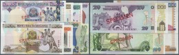 Tanzania / Tansania: Set Of 8 Different SPECIMEN Banknotes Containing 10, 20, 100, 200, 500, 1000, 5000 And 10.000 Shill - Tanzanie