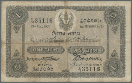 Thailand: 1 Tical ND(1918-25) Government Of Siam P. 14, Stonger Center And Horizontal Fold, Small Center Hole, Not Washe - Thaïlande