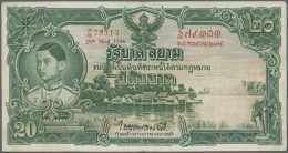 Thailand: 20 Baht 1936 P. 29, 3 Vertical And One Horizontal Fold, Pressed, No Holes Or Tears, Still Strong Paper And Nic - Thaïlande
