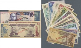 Tunisia / Tunisien: Set Of 16 SPECIMEN Banknotes Containing 1/2 Dinar ND(1958), 1 Dinar 1965, 1/2 Dinar 1965, 5 Dinars 1 - Tunesien