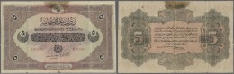 Turkey / Türkei: 5 Livres 1918 P. 109b, Used With Several Folds, Trimmed Borders At Left And Right, A Staining At U - Turquie