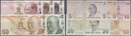 Turkey / Türkei: Set Of 5 Different Notes Containing 5, 10, 20 And 50 Lira 2009 P. 222-225 And 5 Lira 2009 P. 228, - Türkei