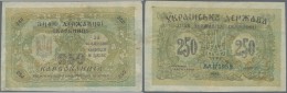 Ukraina / Ukraine: 250 Karbovantsiv 1918, P.39a In Light Green Color Instead Of Brown With Several Folds, Stained Paper - Ukraine