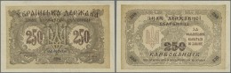 Ukraina / Ukraine: 250 Karbovantsiv 1918 With Small Letters, P.39b In Excellent Condition With A Very Soft Vertical Fold - Ukraine