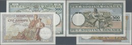 Yugoslavia / Jugoslavien: Set Of 2 Notes 100 And 500 Dinara With Soft Folds And Wrinkles, Condition: XF. (2 Pcs) - Yugoslavia