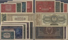 Poland / Polen: Set Of 18 Notes Containing 3x 1 Marka 1919 P. 23 (2x AUNC, 1x VF), 2x 5 Marek 1919 P. 24 (XF, VF), 3x 10 - Polen