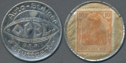 Deutschland - Briefmarkennotgeld: Stuttgart, Auto-Staiger / OPEL / Stuttgart, 10 Pf. Germania, Zink, MUG Sämisch, R - Voitures