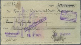 Deutschland - Notgeld - Württemberg: Alpirsbach, M. Beisse, 7 Mrd. Mark, 18.9.1923, Scheck Des Spar- Und Vorschuss- - Lokale Ausgaben