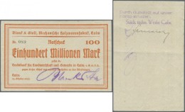 Deutschland - Notgeld - Württemberg: Calw, Blank & Stoll, Mechanische Holzwarenfabrik, 100 Mio. Mark, 12.10.192 - Lokale Ausgaben