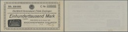 Deutschland - Notgeld - Württemberg: Esslingen, Maschinenfabrik Esslingen, 100 Tsd. Mark, 24.8.1923, Reihe C, Graue - Lokale Ausgaben