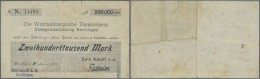 Deutschland - Notgeld - Württemberg: Reutlingen, Emil Adolff A.G., 200 Tsd. Mark, 30. (hschr. Geändert Aus 18. - Lokale Ausgaben