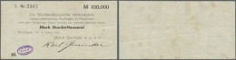 Deutschland - Notgeld - Württemberg: Reutlingen, Ulrich Gminder GmbH, 100 Tsd. Mark, 10.8.1923, Serie B, Scheck Auf - Lokale Ausgaben