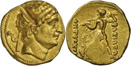 Baktrien: Diodotus I. Ca. 255-235 V. Chr.: Gold-Stater Mit Titel Antiochos II; 8,25 G; Prüfeinhieb Auf Dem Avers, S - Griechische Münzen