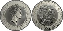 Australien: 10 Dollars 1992, KOOKABURRA, 10 OZ 999 Silver, In Original Plexikapsel, BU. - Other & Unclassified