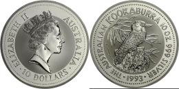 Australien: 10 Dollars 1993, KOOKABURRA, 10 OZ 999 Silver, In Original Plexikapsel, BU. - Sonstige & Ohne Zuordnung