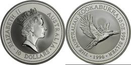Australien: 10 Dollars 1996, KOOKABURRA, 10 OZ 999 Silver, In Original Plexikapsel, BU. - Autres & Non Classés