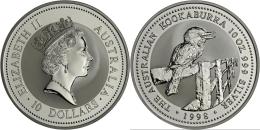 Australien: 10 Dollars 1998, KOOKABURRA, 10 OZ 999 Silver, In Original Plexikapsel, BU. - Autres & Non Classés