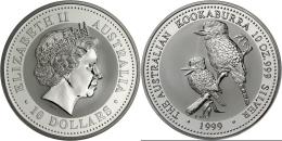 Australien: 10 Dollars 1999, KOOKABURRA, 10 OZ 999 Silver, In Original Plexikapsel, BU. - Other & Unclassified