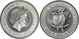 Australien: 10 Dollars 2001, KOOKABURRA, 10 OZ 999 Silver, In Original Plexikapsel, BU. - Other & Unclassified